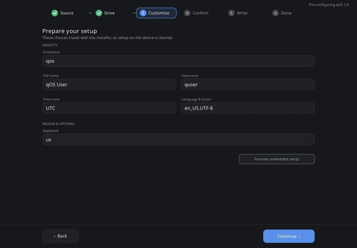 Tilo Imager customization showing the non-secret install profile