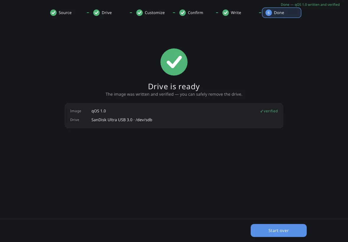 Tilo Imager completion after the written USB has been verified